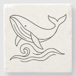 Minimalistische walvislijn kunst – Oceandier  Stenen Onderzetter