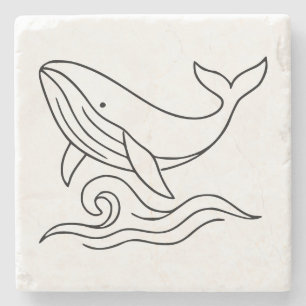 Minimalistische walvislijn kunst – Oceandier Stenen Onderzetter