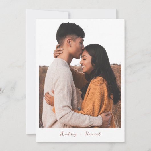 Minimalistische warme terracotta boho foto bruilof kaart (Voorkant)