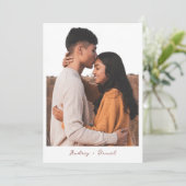 Minimalistische warme terracotta boho foto bruilof kaart (Staand voorkant)