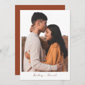 Minimalistische warme terracotta boho foto bruilof kaart (Voorkant / Achterkant)
