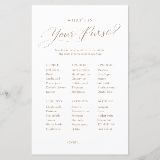 Minimalistische 'Wat zit er in je tas?' baby showe (Voorkant)