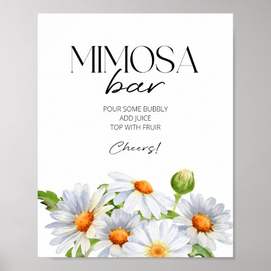 Minimalistische Watercolol Daisy Mimosa Bar Teken Poster (Voorkant)