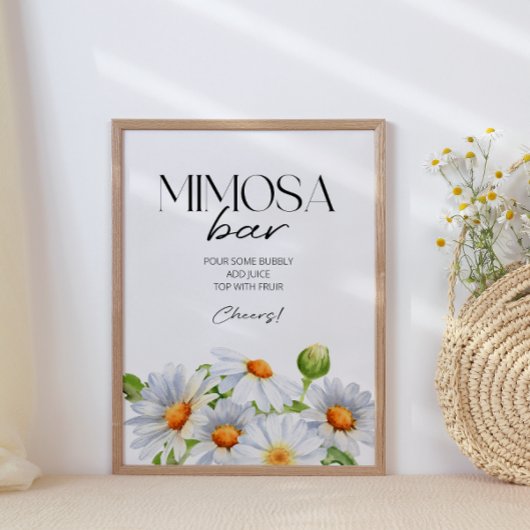 Minimalistische Watercolol Daisy Mimosa Bar Teken Poster