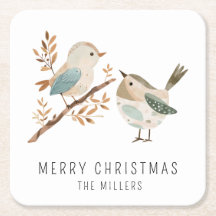 Minimalistische Watercolor Vogels Prettig Kerstfee