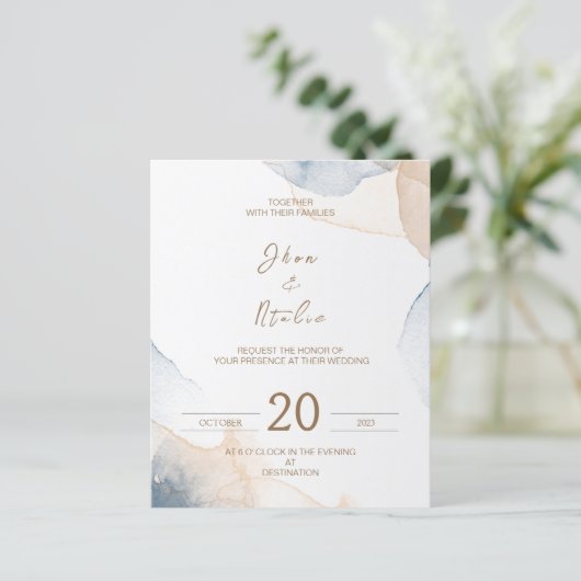 Minimalistische waterkleur uitnodigingen (aanpasba (Staand voorkant)