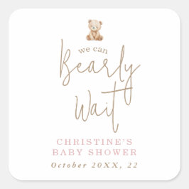 Minimalistische Waterverf Babybeer Baby Shower Vierkante Sticker