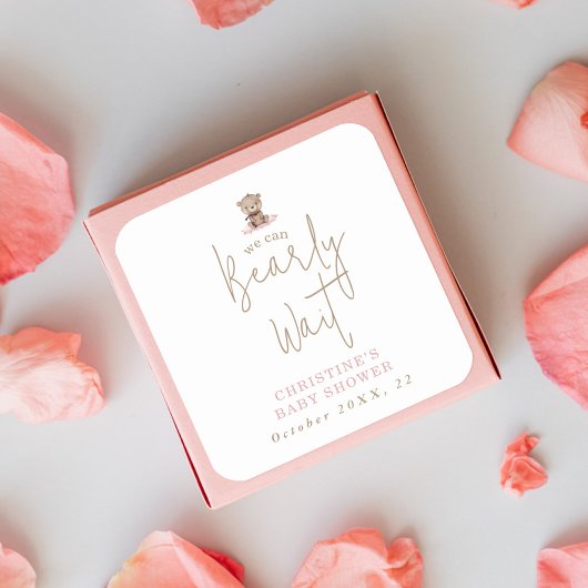 Minimalistische Waterverf Babybeer Babyshower Vierkante Sticker