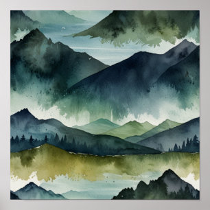 Minimalistische Waterverf Berg Poster