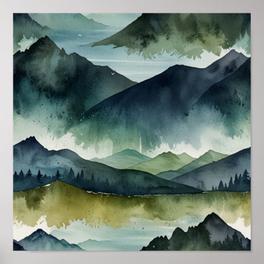 Minimalistische Waterverf Berg Poster (Voorkant)