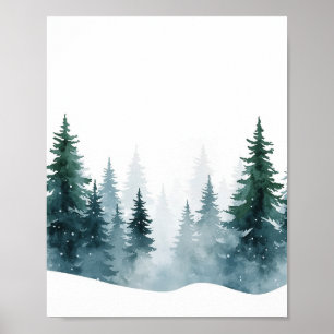 Minimalistische waterverf besneeuwd dennenbos wint poster