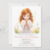 Minimalistische Waterverf Bidden Meisje Eerste Com Kaart (Voorkant)