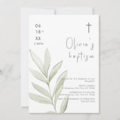 Minimalistische waterverf bladeren kruis doop kaart (Voorkant)