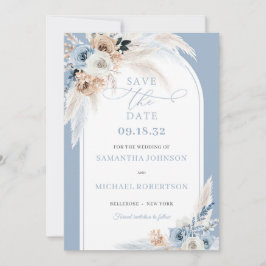 Minimalistische waterverf blauw en terracotta trop save the date