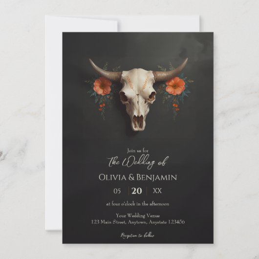 Minimalistische Waterverf Bloemen Koe Schedel Wedd Kaart (Voorkant)