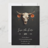 Minimalistische Waterverf Bloemen Koe Schedel Wedd Save The Date (Voorkant)