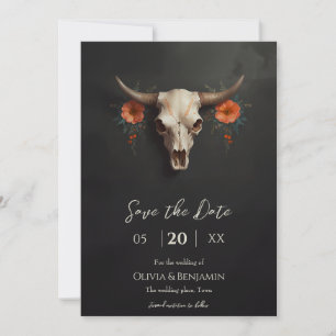 Minimalistische Waterverf Bloemen Koe Schedel Wedd Save The Date