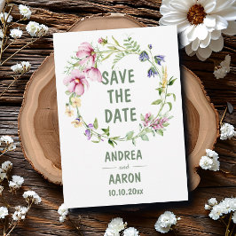 Minimalistische Waterverf Bloemenkrans 5x7" Save The Date