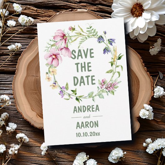 Minimalistische Waterverf Bloemenkrans 5x7" Save The Date