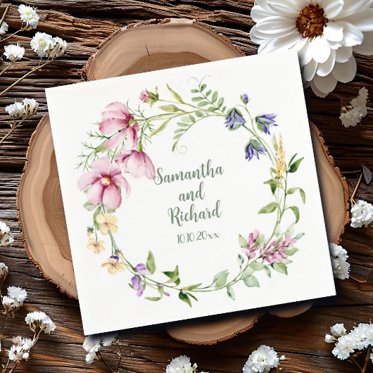 Minimalistische Waterverf Bloemenkrans bruiloft Servet