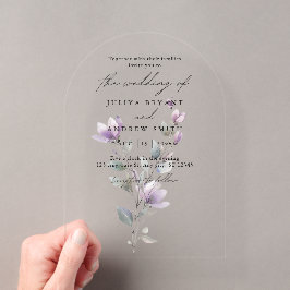 Minimalistische waterverf bloemenscript bruiloft acryl uitnodigingen