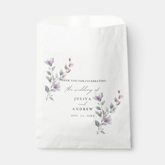 Minimalistische waterverf bloemenscript bruiloft bedankzakje (Voorkant)