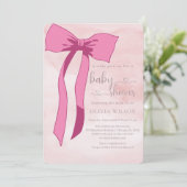 Minimalistische Waterverf Blush Pink Bow Baby show Kaart (Staand voorkant)