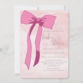 Minimalistische Waterverf Blush Pink Bow Baby show Kaart (Voorkant)