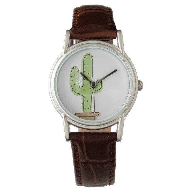 Minimalistische Waterverf Cactus horloge zonder ci (Voorkant)
