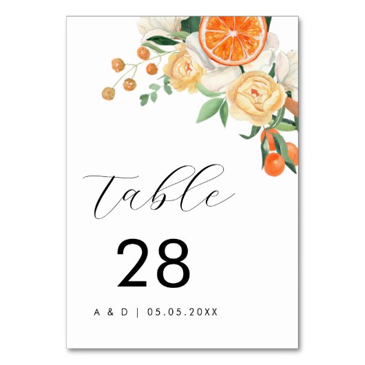 Minimalistische Waterverf Citrus Floral bruiloft Kaart (Achterkant)