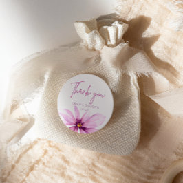 Minimalistische waterverf 'Dank je wel' met roze b Ronde Sticker