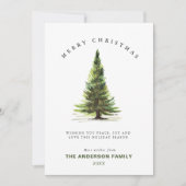 Minimalistische Waterverf dennenboom kerstgroet Feestdagenkaart (Voorkant)