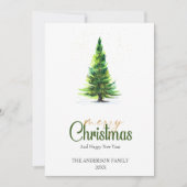 Minimalistische Waterverf dennenboom kerstgroet Feestdagenkaart (Voorkant)