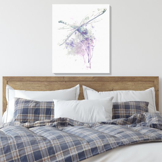Minimalistische Waterverf Dragonfly Farmhouse Prin Canvas Afdruk (Insitu (Slaapkamer))