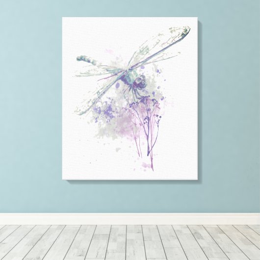 Minimalistische Waterverf Dragonfly Farmhouse Prin Canvas Afdruk (Insitu (Houten vloer))