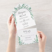 Minimalistische Waterverf Eucalyptus Wedding All In One Uitnodiging (Afscheurbaar)