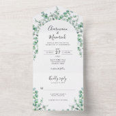 Minimalistische Waterverf Eucalyptus Wedding All In One Uitnodiging (Binnen)