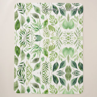 Minimalistische Waterverf Green Leaves Sherpa Blan Deken