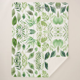 Minimalistische Waterverf Green Leaves Sherpa Blan Sherpa Deken