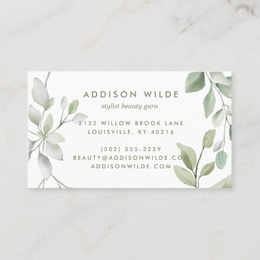 Minimalistische Waterverf Greenery Make-up Artist Visitekaartje (Achterkant)