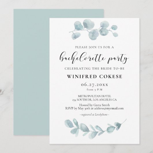 Minimalistische waterverf groen Bachelorette Party Kaart (Voorkant / Achterkant)