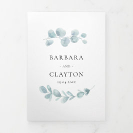 Minimalistische waterverf groen bruiloft alles in  drieluik uitnodiging