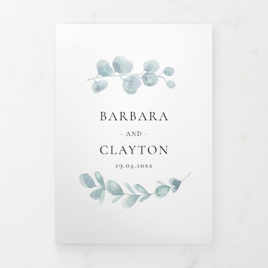 Minimalistische waterverf groen bruiloft alles in drieluik uitnodiging (Cover)