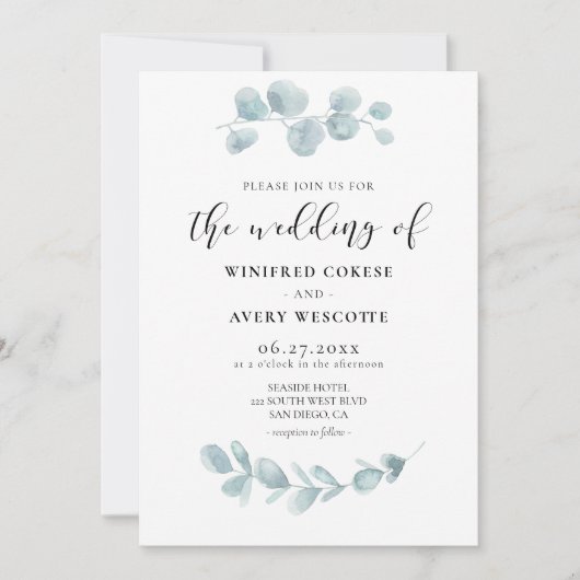 Minimalistische waterverf groen bruiloft kaart (Voorkant)