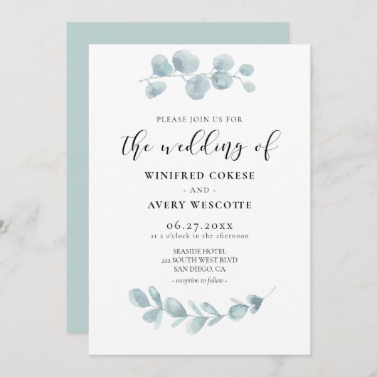 Minimalistische waterverf groen bruiloft kaart (Voorkant / Achterkant)