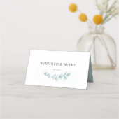 Minimalistische waterverf groen bruiloft plaatskaartje (Achterkant)