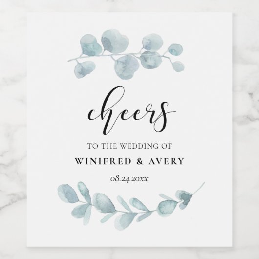 Minimalistische waterverf groen bruiloft wijn etiket (Enkel label)