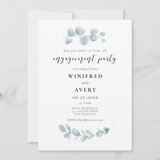 Minimalistische waterverf groen Verlovingsfeest Kaart (Voorkant)