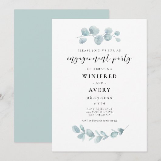 Minimalistische waterverf groen Verlovingsfeest Kaart (Voorkant / Achterkant)