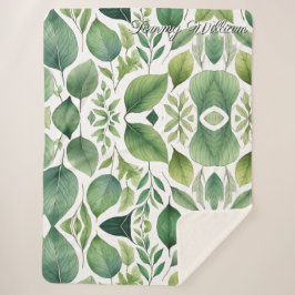 Minimalistische Waterverf groene bladeren Sherpa Deken